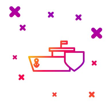 Beyaz arkaplanda kalkan simgesi olan renk çizgisi gemisi. Sigorta konsepti. Güvenlik, güvenlik, koruma, konsept koruma. Kademeli rastgele dinamik şekiller. Vektör İllüstrasyonu