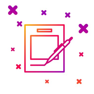 Renk satırı Boş defter ve kalem simgesi beyaz arkaplanda izole edildi. Kağıt ve kalem. Kademeli rastgele dinamik şekiller. Vektör İllüstrasyonu