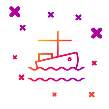 Su ikonu üzerindeki renkli balıkçı teknesi beyaz arka planda izole edilmiş. Kademeli rastgele dinamik şekiller. Vektör İllüstrasyonu