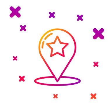 Beyaz arkaplanda yıldız simgesi izole edilmiş renk çizgisi haritası işaretçisi. Yıldız favori iğne haritası simgesi. Harita işaretleyicileri. Kademeli rastgele dinamik şekiller. Vektör İllüstrasyonu