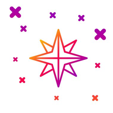 Renk çizgisi Rüzgar gül simgesi beyaz arkaplanda izole. Seyahat için pusula simgesi. Navigasyon tasarımı. Kademeli rastgele dinamik şekiller. Vektör İllüstrasyonu