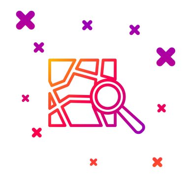 Renk çizgisi katlanmış harita beyaz arkaplanda izole edilmiş konum imleci simgesi. Kademeli rastgele dinamik şekiller. Vektör İllüstrasyonu