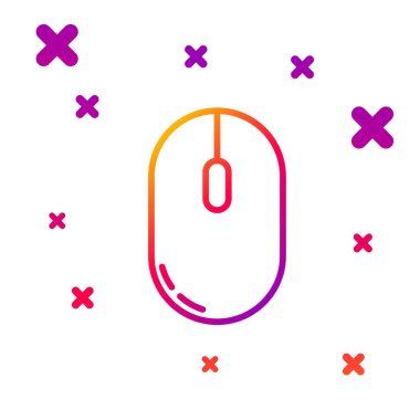 Renk çizgisi Bilgisayar fare simgesi beyaz arkaplanda izole edildi. Tekerlek sembollü optik. Kademeli rastgele dinamik şekiller. Vektör İllüstrasyonu