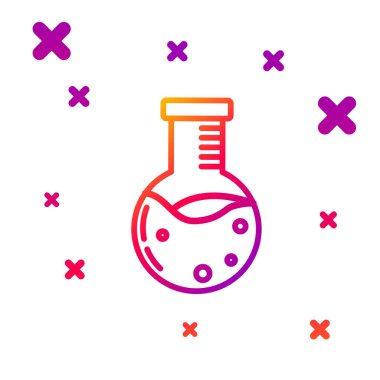 Renkli test tüpü ve beyaz arkaplanda izole edilmiş kimyasal test ikonu. Laboratuvar cam levhası. Kademeli rastgele dinamik şekiller. Vektör İllüstrasyonu