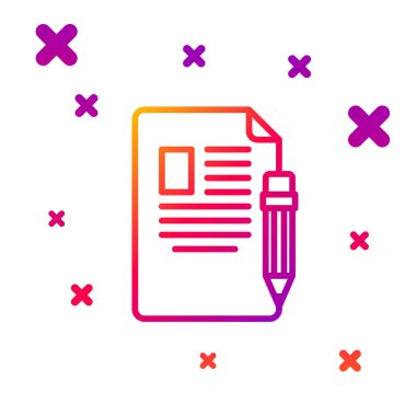 Beyaz arkaplanda silgi simgesi izole edilmiş renkli sınav kağıdı ve kalem. Sınav kağıdı, sınav ya da araştırma konsepti. Sınav ya da sınav. Kademeli rastgele dinamik şekiller. Vektör İllüstrasyonu