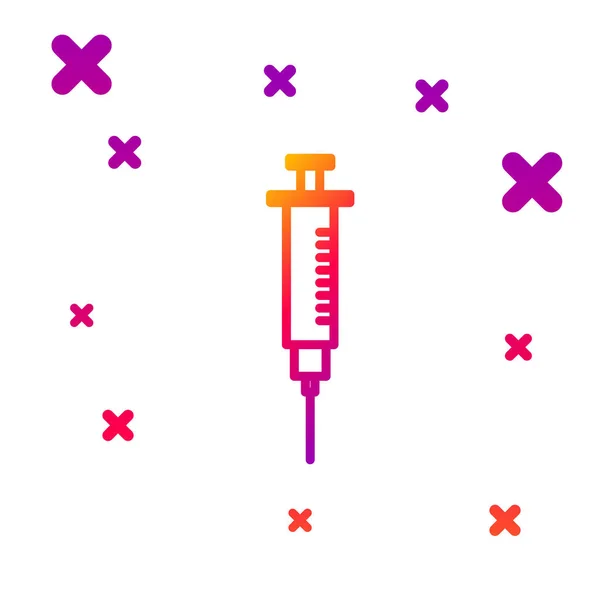 Barevná čára Ikona stříkačky izolovaná na bílém pozadí. Injekční stříkačka pro vakcínu, vakcinaci, injekci, injekci proti chřipce. Zdravotnické vybavení. Přechod náhodných dynamických tvarů. Vektorová ilustrace — Stockový vektor