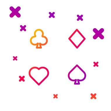 Renk çizgisi Beyaz arkaplanda kart simgesi çalınıyor. Kumarhane kumarı. Kademeli rastgele dinamik şekiller. Vektör İllüstrasyonu