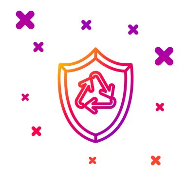 Beyaz arkaplanda izole edilmiş renkli çizgi geri dönüşüm sembolü. Çevre koruma işareti. Kademeli rastgele dinamik şekiller. Vektör İllüstrasyonu