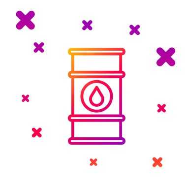 Beyaz arkaplanda renk çizgisi yağ varili simgesi izole edildi. Yağ bidonu. Bilgi grafikleri, yakıt, endüstri, güç, ekoloji için. Kademeli rastgele dinamik şekiller. Vektör İllüstrasyonu