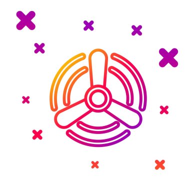 Beyaz arkaplanda renk çizgisi rüzgar türbini simgesi izole edildi. Rüzgar jeneratörü işareti. Elektrik üretimi için yel değirmeni. Kademeli rastgele dinamik şekiller. Vektör İllüstrasyonu