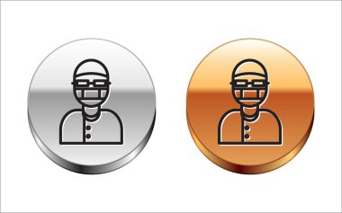 Siyah çizgi yardımcı simgesi beyaz arkaplanda izole edildi. Gümüş-altın halka düğmesi. Vektör İllüstrasyonu