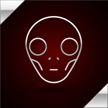 Gümüş Çizgili Uzaylı simgesi koyu kırmızı arka planda izole edildi. Uzaylı yüzü ya da kafa sembolü. Vektör İllüstrasyonu