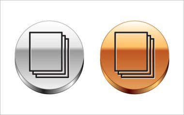 Siyah çizgi, beyaz arkaplanda temiz kağıt simgesi. Dosya simgesi. Kontrol listesi simgesi. İş konsepti. Gümüş-altın halka düğmesi. Vektör İllüstrasyonu