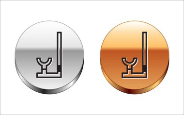 Siyah çizgi Snorkel simgesi beyaz arkaplanda izole edildi. Su altı ekipmanları. Gümüş-altın halka düğmesi. Vektör İllüstrasyonu