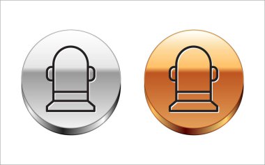 Beyaz arkaplanda siyah çizgi şamandıra simgesi izole edildi. Gümüş-altın halka düğmesi. Vektör İllüstrasyonu