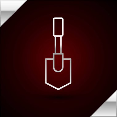 Gümüş çizgili kürek ikonu koyu kırmızı arka planda izole edilmiş. Bahçe aletleri. Bahçecilik, tarım, çiftçilik aleti. Vektör İllüstrasyonu