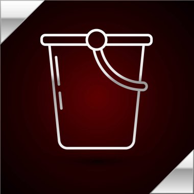 Gümüş çizgi Bucket simgesi koyu kırmızı arka planda izole edildi. Vektör İllüstrasyonu