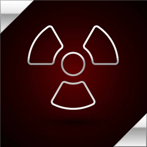 Ligne Argentée Icône Radioactive Isolée Sur Fond Rouge Foncé Symbole — Image vectorielle