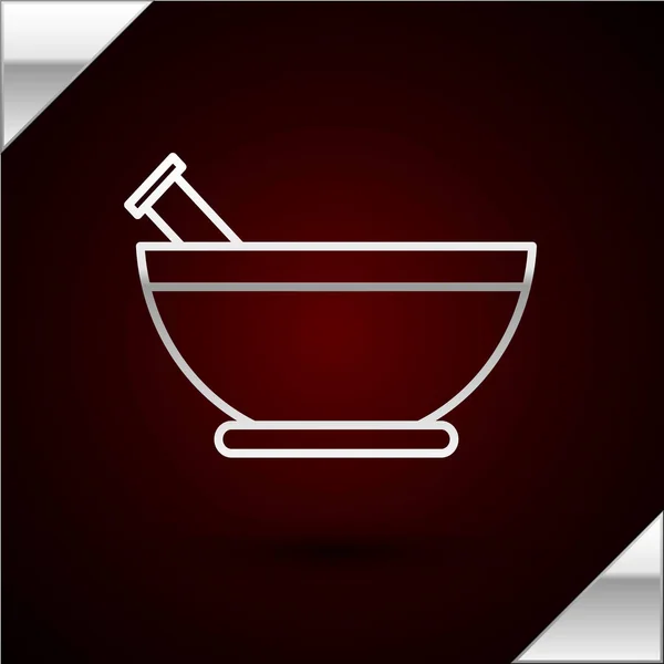 Silver Line Mortar Pestle Icon Isolated Dark Red Background Vector — Stock Vector