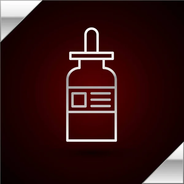 Silver Line Glass Bottle Pipette Icon Isolated Dark Red Background — Stock Vector