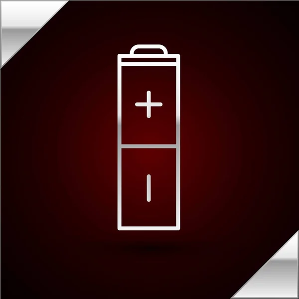 Silver Line Battery Icon Isolated Dark Red Background Lightning Bolt — Stock Vector