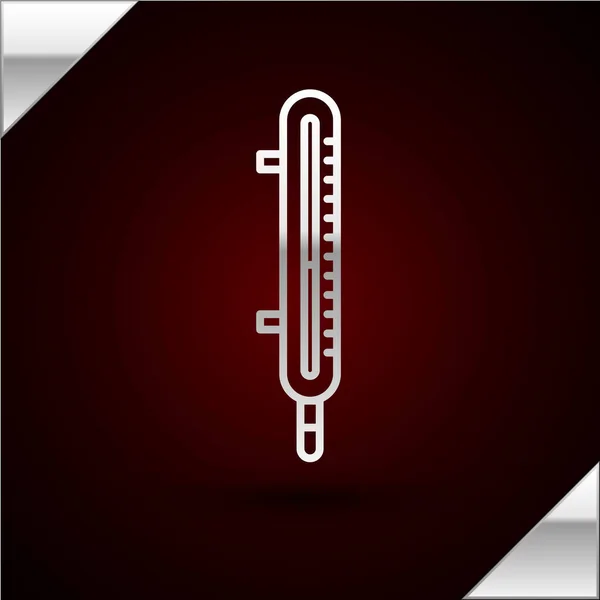Silberne Linie Meteorologie Thermometer Messsymbol Isoliert Auf Dunkelrotem Hintergrund Thermometerausrüstung — Stockvektor