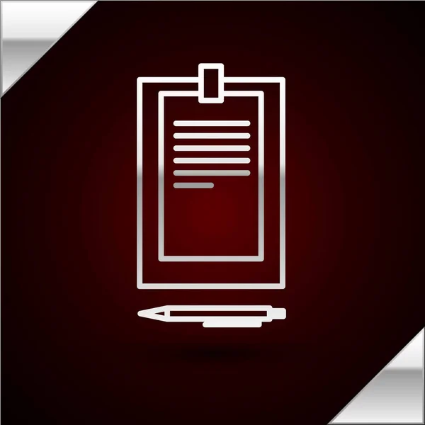 Silver Line Clipboard Document Icon Isolated Dark Red Background Vector — Stock Vector