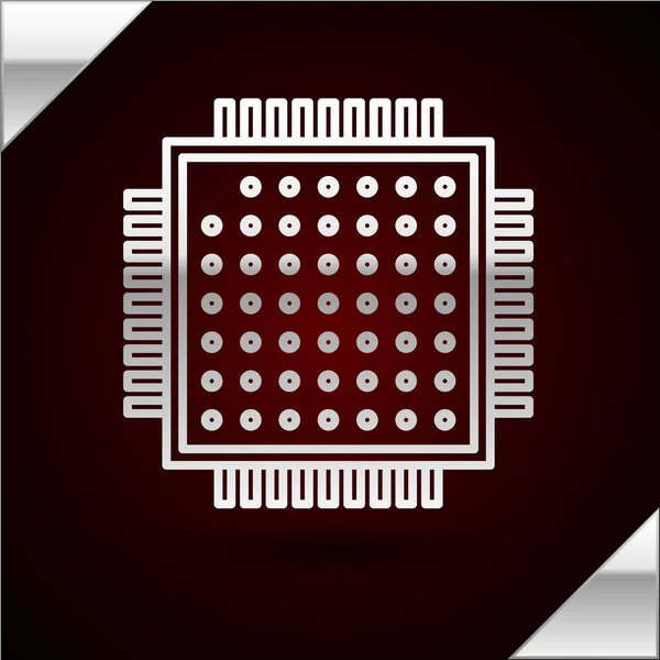 Ligne Argentée Icône Processeur Isolé Sur Fond Rouge Foncé Cpu — Image vectorielle