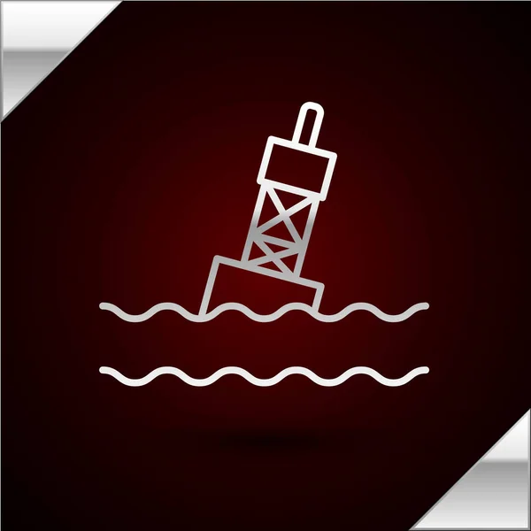 Línea de plata Boya flotante en el icono del mar aislado sobre fondo rojo oscuro. Ilustración vectorial — Vector de stock