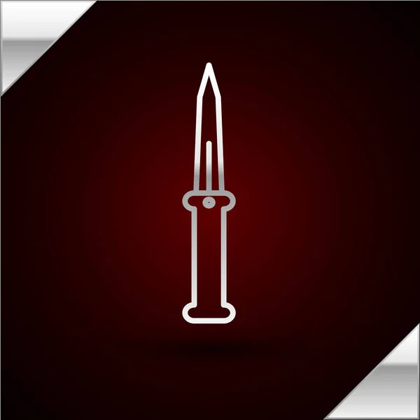 Gümüş çizgili bıçak ikonu koyu kırmızı arka planda izole edilmiş. Ordu bıçağı. Vektör İllüstrasyonu — Stok Vektör