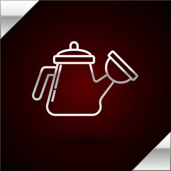 Silver line Watering can icon isolated on dark red background. Irrigation symbol. Vector Illustration — Stock Vector