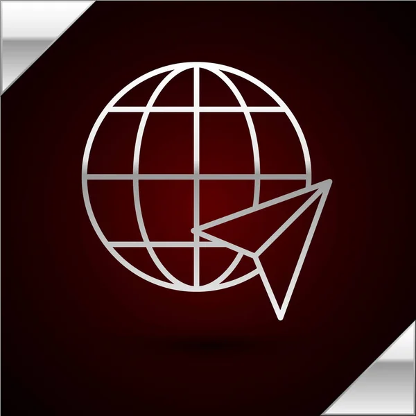 Linea d'argento Posizione sull'icona del globo isolato su sfondo rosso scuro. Segno del mondo o della Terra. Illustrazione vettoriale — Vettoriale Stock