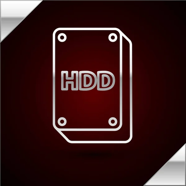 Linha de prata Ícone HDD unidade de disco rígido isolado no fundo vermelho escuro. Ilustração vetorial —  Vetores de Stock