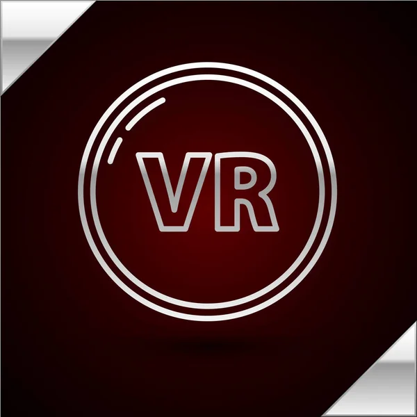 Zilverkleurige lijn Virtual reality icoon geïsoleerd op donkerrode achtergrond. Vector Illustratie — Stockvector