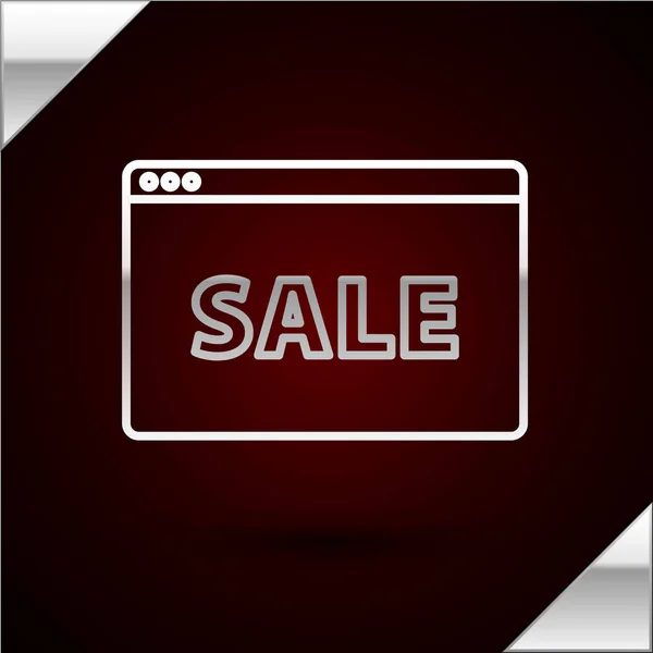 Серебряная линия Висячий знак с текстом Онлайн Продажа значок изолирован на темно-красном фоне. Доска с текстом Sale. Векторная миграция — стоковый вектор