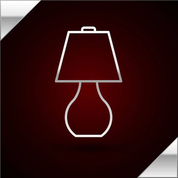 Silberne Linie Tischlampe Symbol isoliert auf dunkelrotem Hintergrund. Vektorillustration — Stockvektor