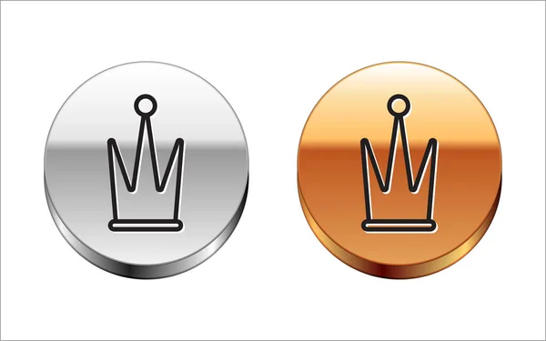 Black line Crown icon isolated on white background. Silver-gold circle button. Vector Illustration — Stock Vector