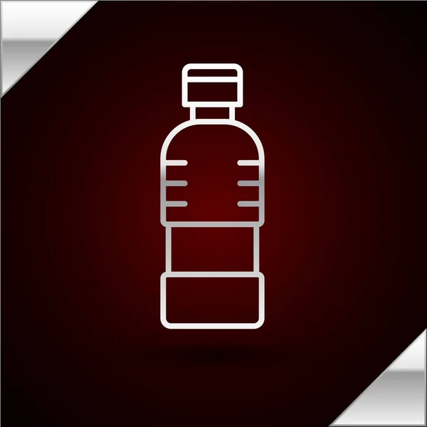 Linha de prata Garrafa de ícone de água isolado no fundo vermelho escuro. Sinal de bebida com refrigerante. Ilustração vetorial — Vetor de Stock