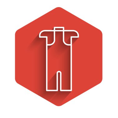 Tüplü dalış ikonu için beyaz çizgili dalış kıyafeti uzun gölgeli bir arka plan. Su altı ekipmanları. Kırmızı altıgen düğmesi. Vektör İllüstrasyonu