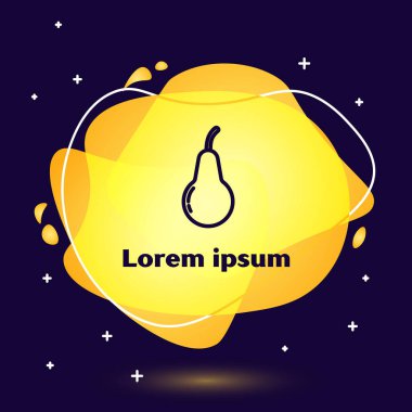 Siyah çizgi Pear simgesi mavi arkaplanda izole edildi. Yaprak sembollü meyve. Sıvı şekilli soyut pankart. Vektör İllüstrasyonu