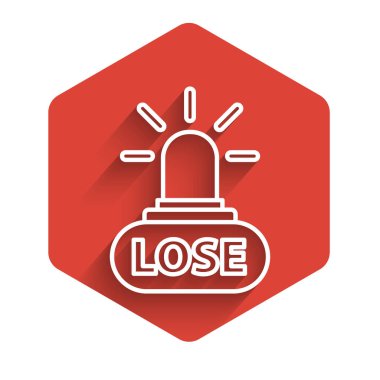 Kumarhane uzun gölgelerle izole edilmiş bir ikonu kaybediyor. Kırmızı altıgen düğmesi. Vektör İllüstrasyonu