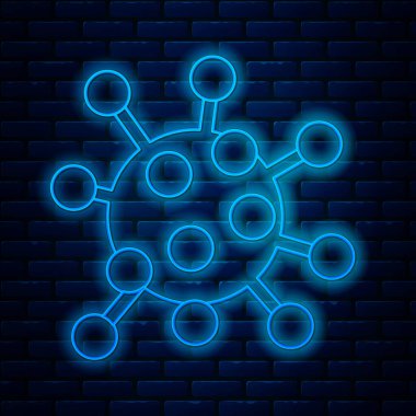 Parlayan neon hattı bakteri simgesi tuğla duvar arkasında izole edildi. Bakteriler ve mikroorganizmalar, sebep olan mikroorganizma hastalıkları, hücre kanseri, mikrop, virüs, mantar. Vektör İllüstrasyonu