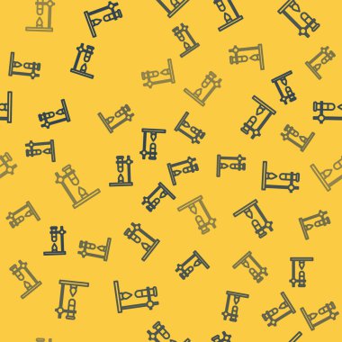 Yangın ısıtıcısının üzerinde mavi çizgili cam test tüpü deney tüpü sarı zemin üzerinde izole edilmiş pürüzsüz desen. Laboratuvar ekipmanları. Vektör İllüstrasyonu