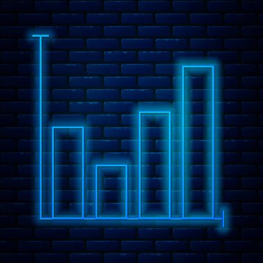 Parlayan neon hattı pasta grafiği bilgi simgesi tuğla duvar arka planında izole edildi. Diyagram çizelgesi. Vektör İllüstrasyonu