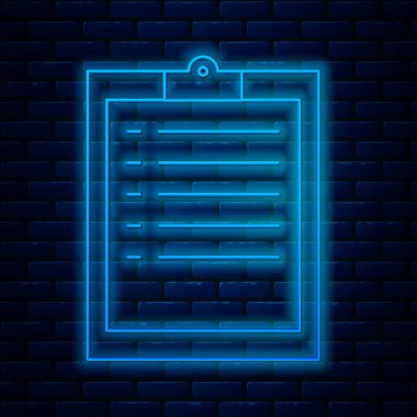 Duvarda izole edilmiş kontrol listesi simgesiyle parlayan neon çizgi panosu. Vektör İllüstrasyonu