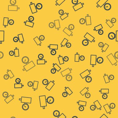 Mavi çizgi ölçeği simgesi sarı arkaplanda izole edilmiş pürüzsüz desen. Memnuniyet, sıcaklık, manometre, risk, değerlendirme, performans, hız taktik ölçer. Vektör İllüstrasyonu