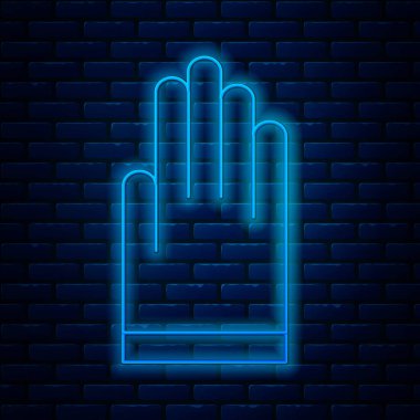 Parlayan neon hattı eldiven simgesi tuğla duvar arkasında izole edildi. Olağanüstü bir spor. Su altı ekipmanları. Vektör İllüstrasyonu