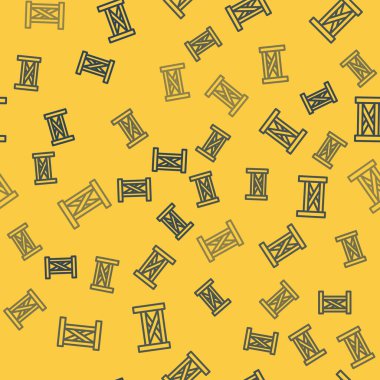 Mavi çizgili bahçe çiti ahşap ikonu sarı arka planda izole edilmiş pürüzsüz desen. Vektör İllüstrasyonu