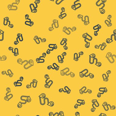 Mavi çizgi rota ikonu sarı arkaplanda izole edilmiş pürüzsüz desen. Harita işaretçisi işareti. Yol ya da yol kavramı. GPS yön bulucu. Vektör İllüstrasyonu