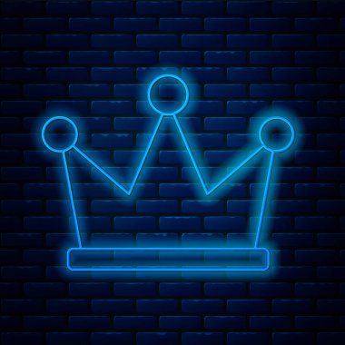 Glowing neon line Crown icon isolated on brick wall background. Vector Illustration